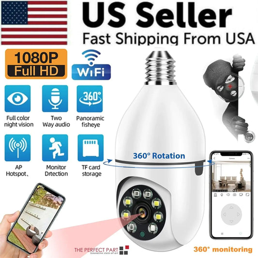 360° 1080P IP E27 Light Bulb Camera Wi-Fi IR Night Smart Home Wireless Security